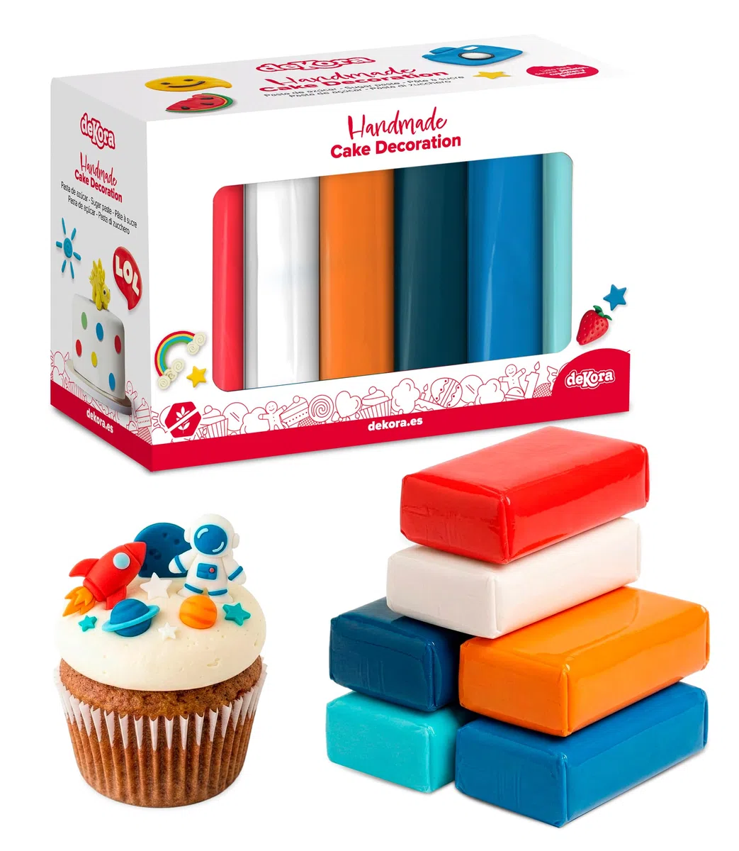 dekora – Masa cukrowa kolorowa Zestaw 6 kolorów - Fondant do tortów, elastyczna i łatwa w użyciu - Bez glutenu, Halal, Koszerna 600 g