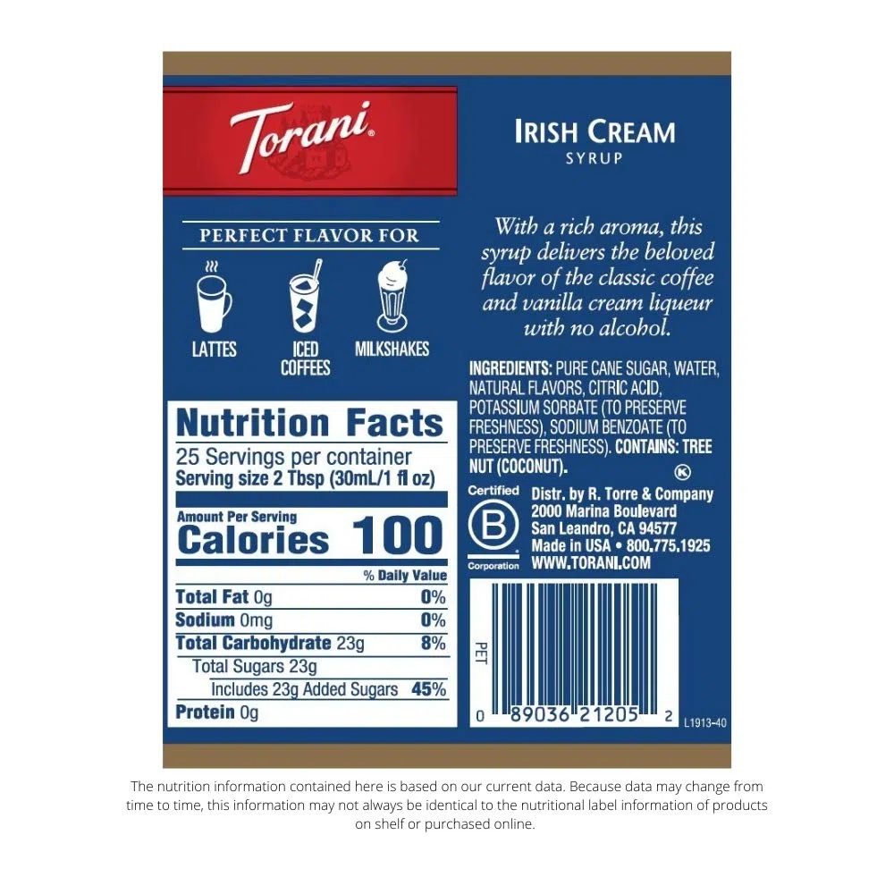 Torani Syrup, Irish Cream, 25.4 Ounces (Pack of 4)