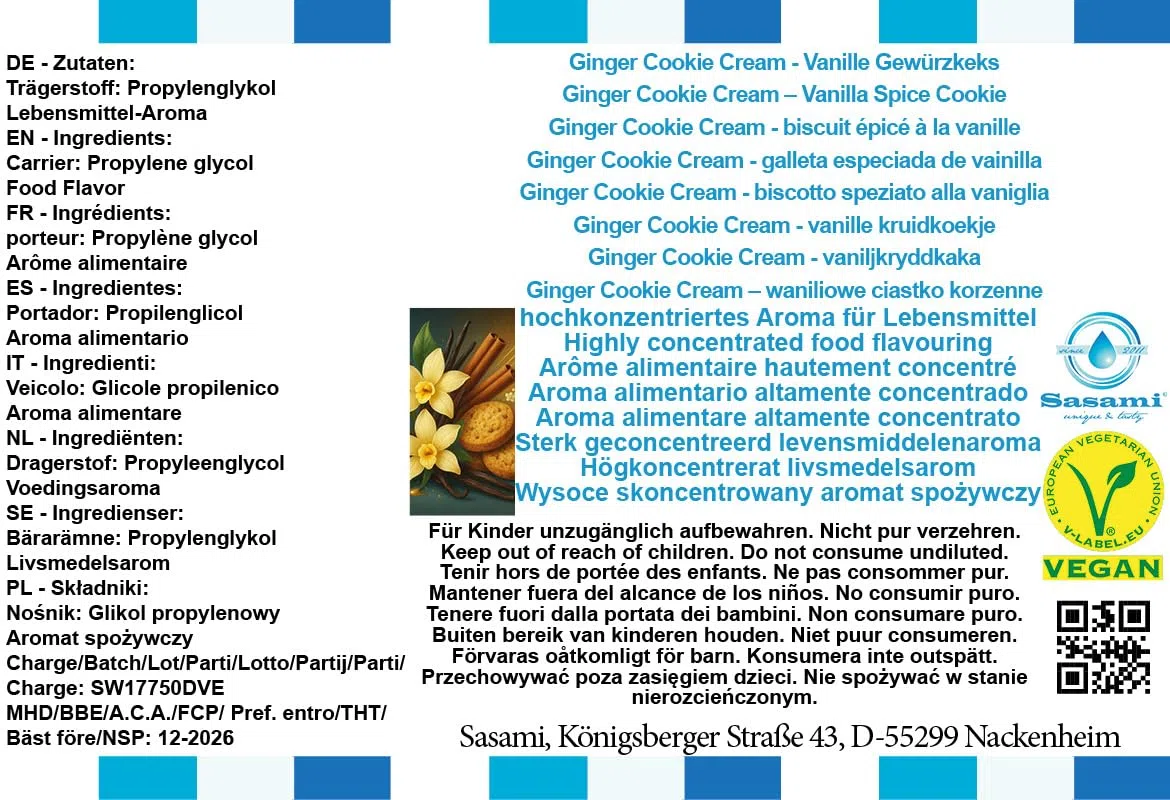 Ginger Cookie Cream – waniliowe ciastko korzenne aromat koncentrat – Wegański – Sasami – 100ml