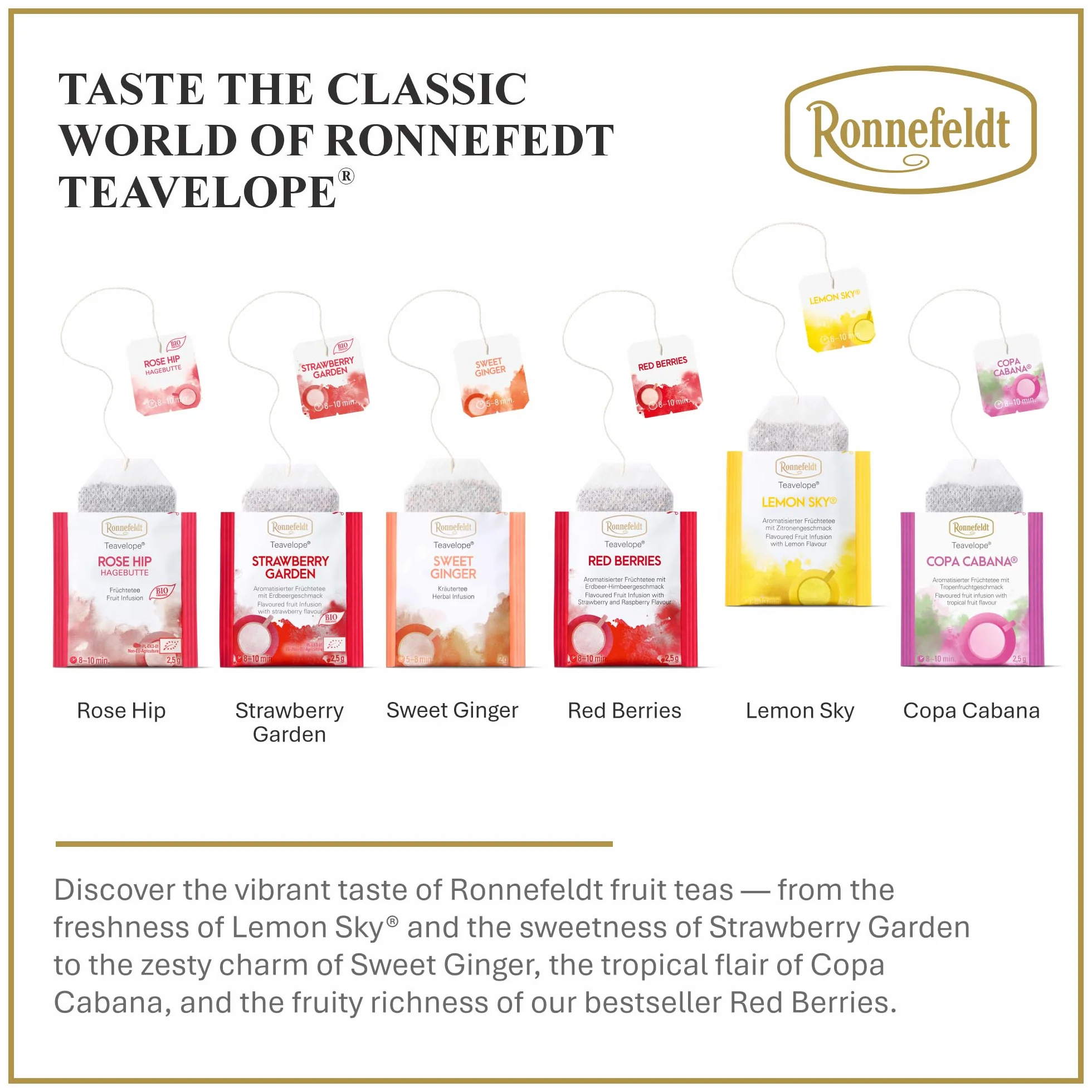 Ronnefeldt Teavelope Lemon Sky – owocowa herbata naparowa z wyraźnymi nutami cytryny – 25 torebek herbaty – bez kofeiny, pakowane pojedynczo