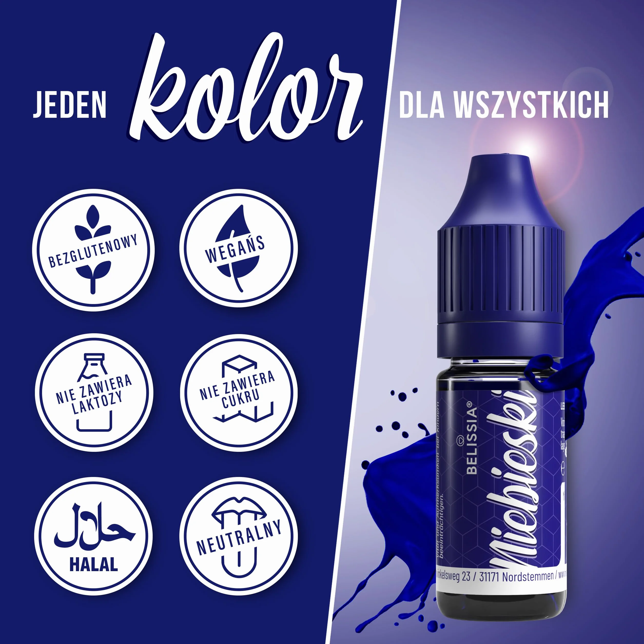 Belissia barwnik spożywczy niebieski 10ml wysoce skoncentrowany barwnik, wyprodukowany w DE bez cukru, płynny, do barwienia napojów, ciast, ciast, polew i wielu innych.