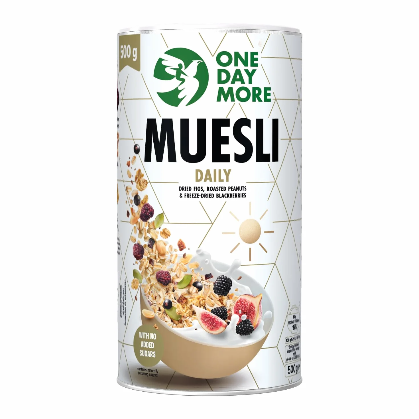 OneDayMore Musli Codzienne | 500 g | Bez dodatku cukru | Z liofilizowanymi owocami i orzeszkami ziemnymi | Wysoka zawartość błonnika | Idealne na zdrowe śniadanie