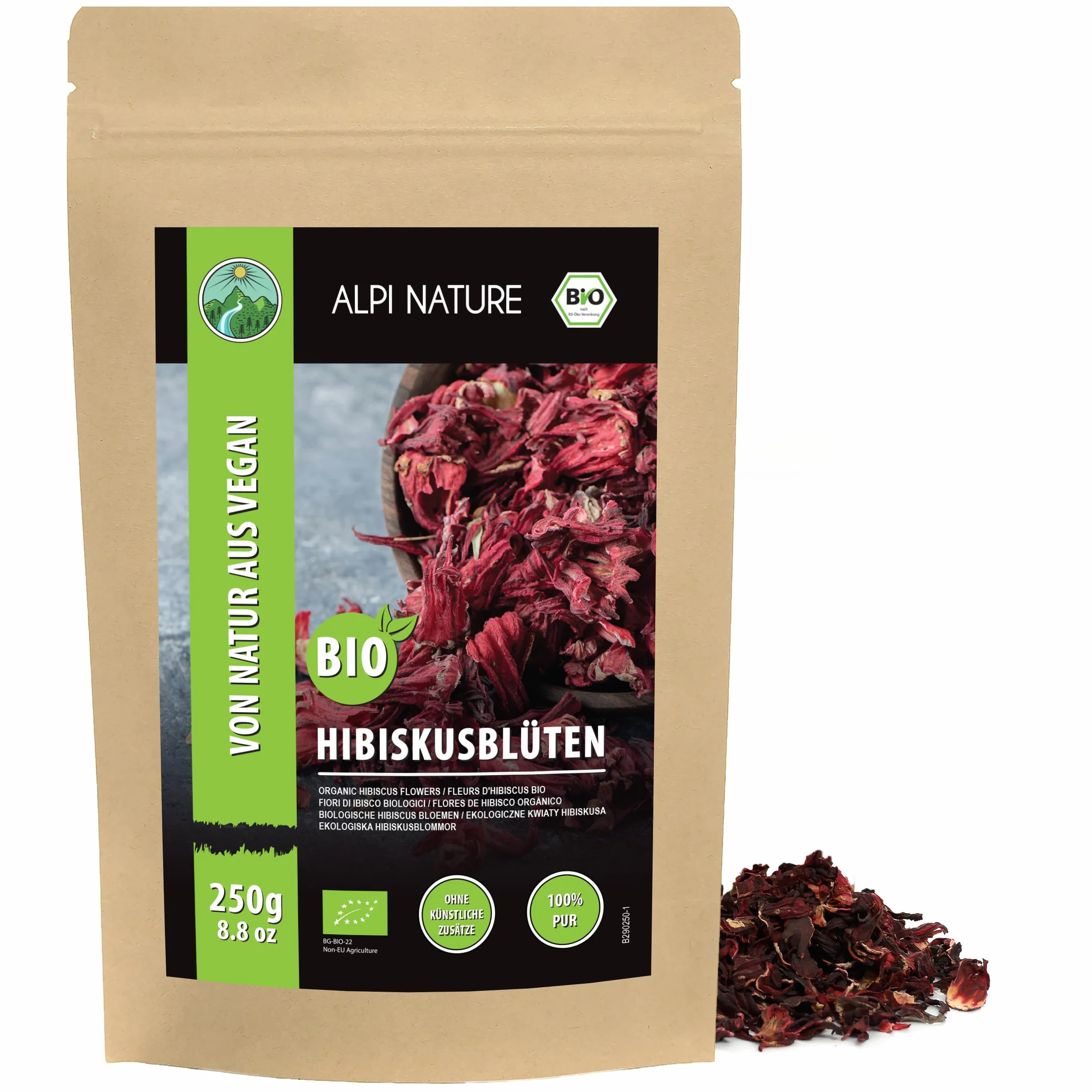 Alpi Nature Ekologiczna Herbata z Hibiskusa 250g, Suszone Całe Kwiaty Hibiskusa z Płatkami