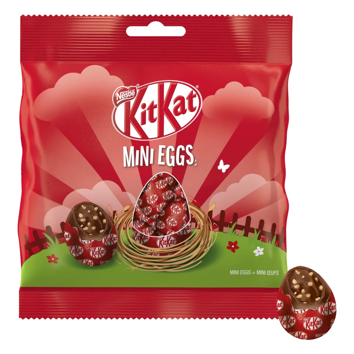 NESTLÉ KITKAT Mini Eggs, małe jajka czekoladowe z mlecznej czekolady z kremowym wypełnieniem i kostkami, 1 opakowanie (1 x 90 g)