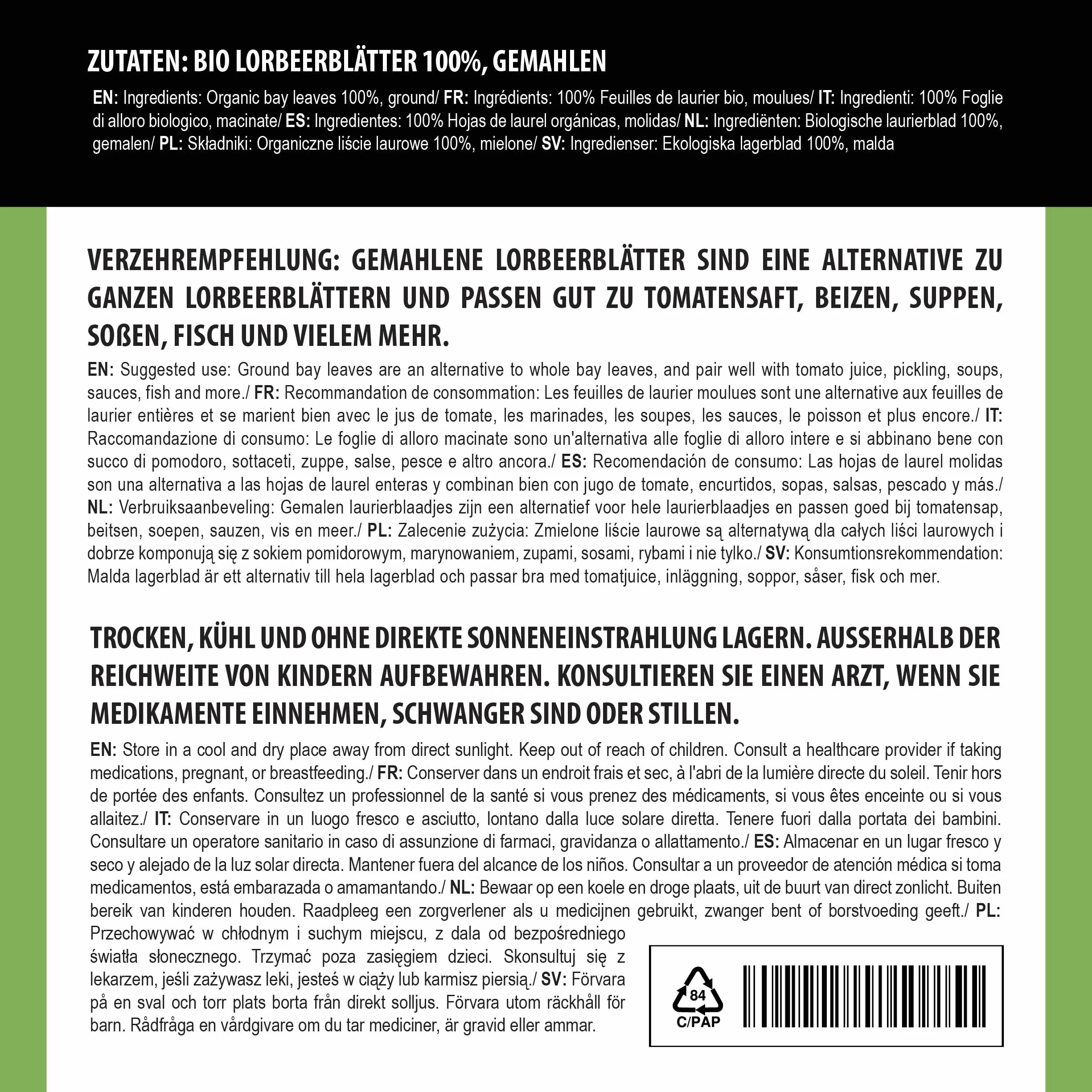 Alpi Nature Ekologiczny Mielony Liść Laurowy 100g, Mielone Liście, Proszek z Liścia Laurowego
