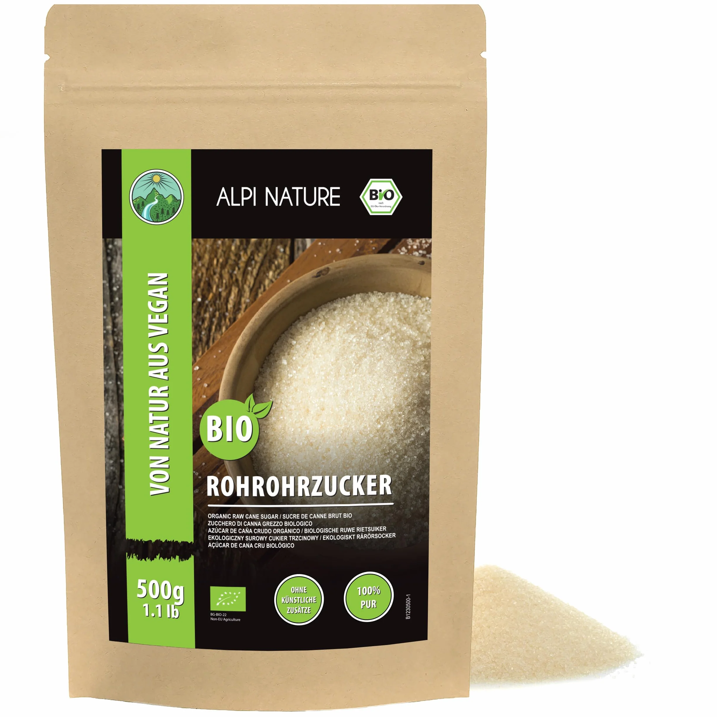Alpi Nature Ekologiczny Surowy Cukier Trzcinowy 500g, Jasnobrązowy Cukier do Gotowania i Pieczenia