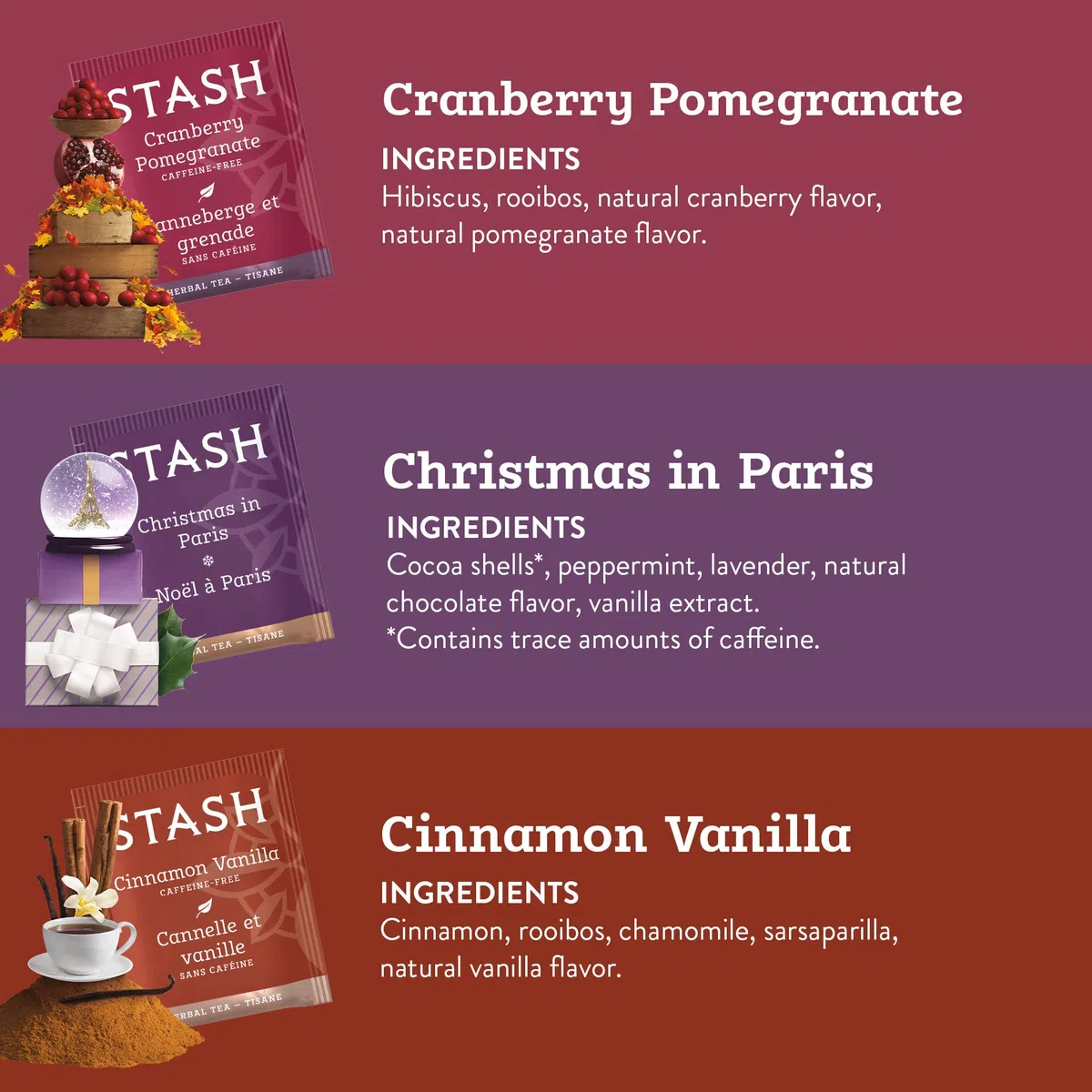 Stash Tea Holidays Are Here Różnorodny zestaw próbek – kofeina, bez GMO, zweryfikowana przez projekt herbata premium bez sztucznych składników, 18 sztuk (opakowanie 6 sztuk) - łącznie 108 torebek