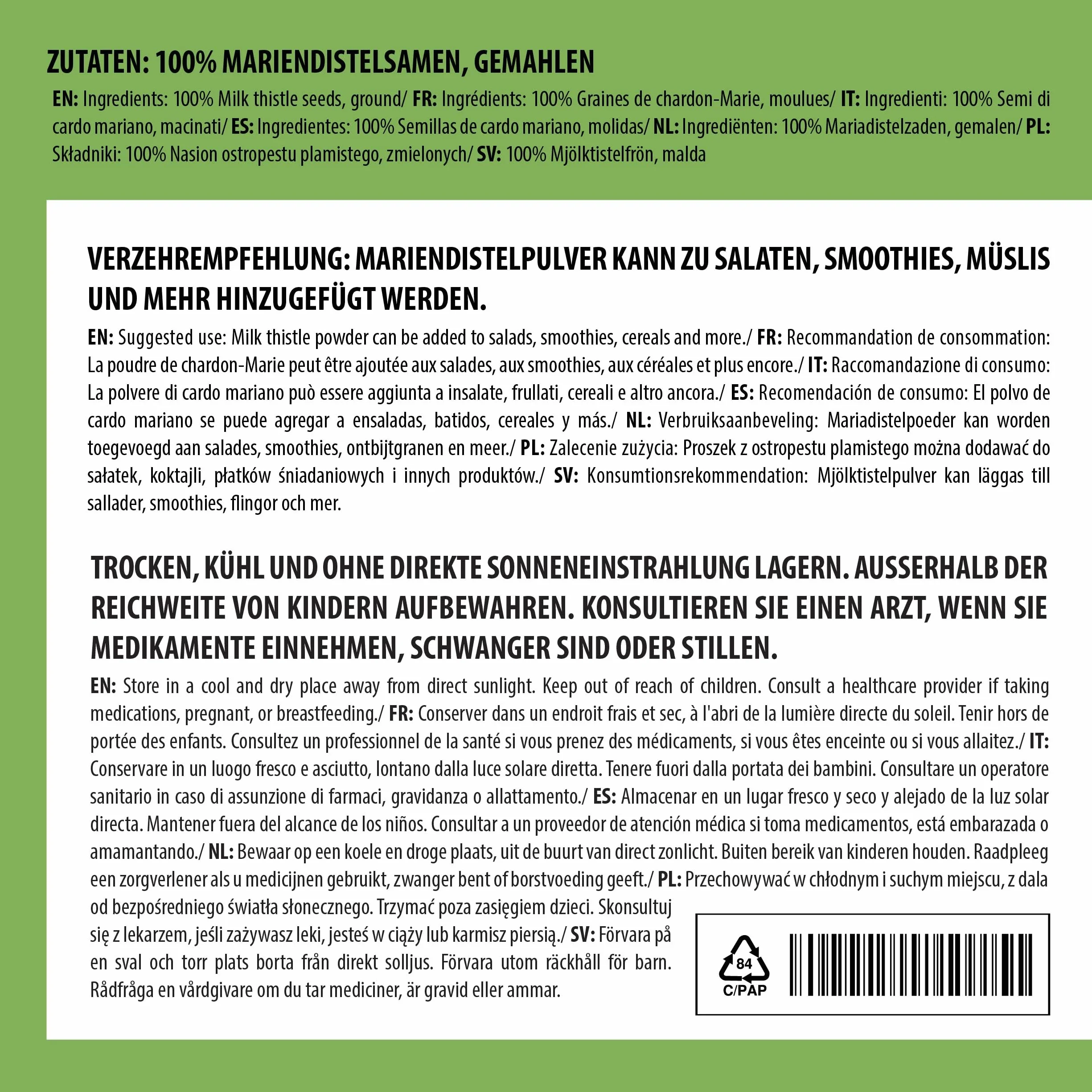 Alpi Nature Proszek z Ostropestu Plamistego 500g, Mielone Nasiona Ostropestu Plamistego