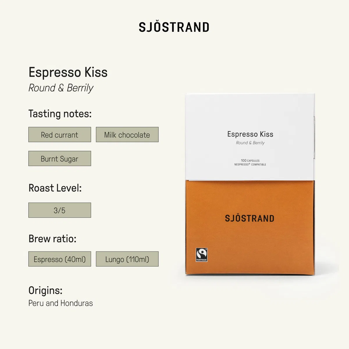 Sjöstrand Coffee Concept Espresso Kiss – Organiczne kapsułki z kawą, kompatybilne z Nespresso, 100 kapsułek, kompostowalne, Fairtrade.