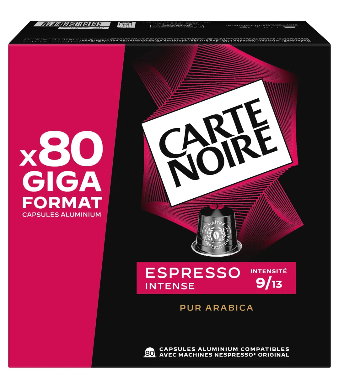 CARTE NOIRE - kapsułki kawy Espresso Intense N°9 kompatybilne z Nespresso - Kawa Arabica - Giga Format 80 aluminiowych kapsułek - Wyprodukowano we Francji