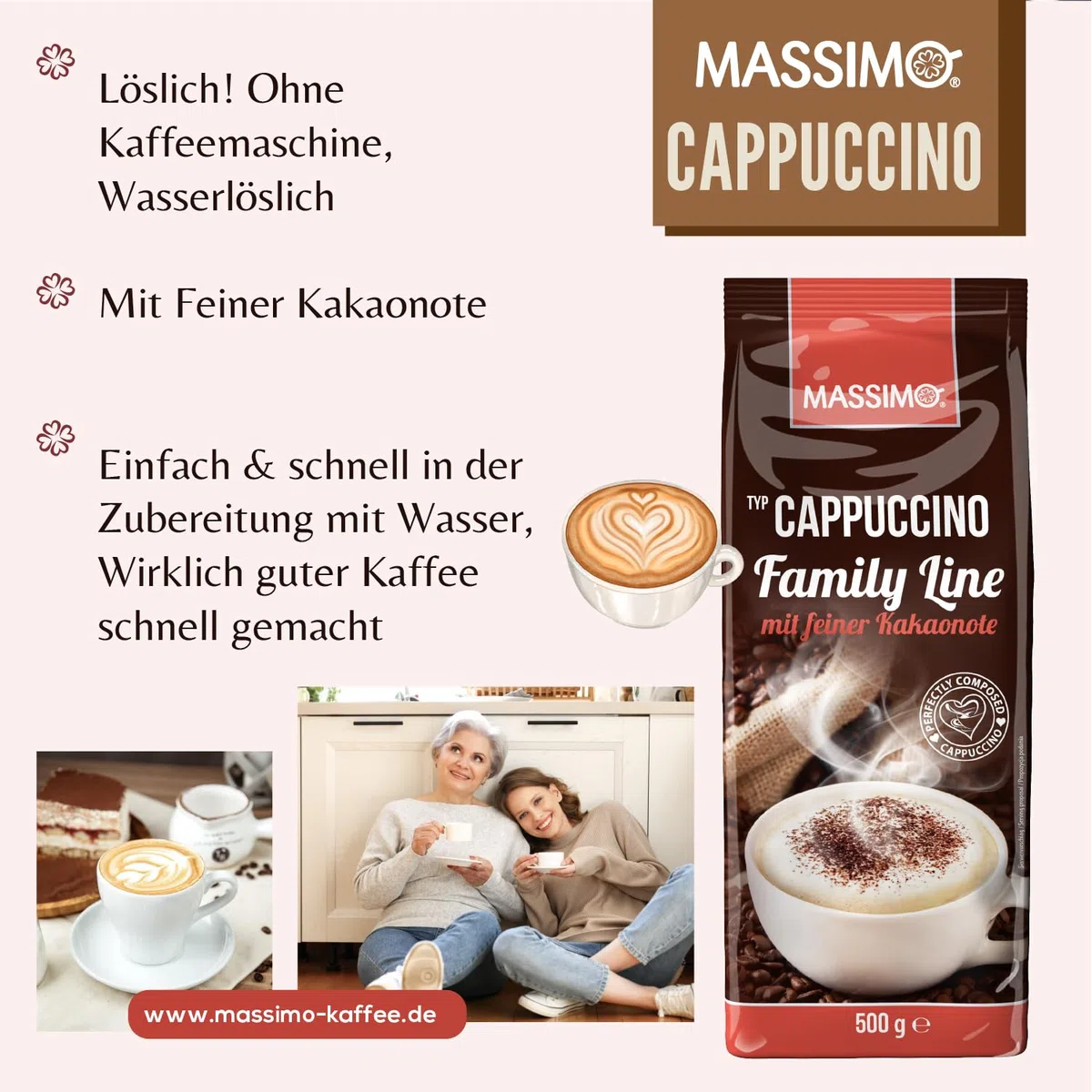 Massimo Cappuccino Family Line z delikatną nutą kakaową 10 x 500 g opakowanie ekonomiczne - pyszne cappuccino instant z nutą palonego kakao