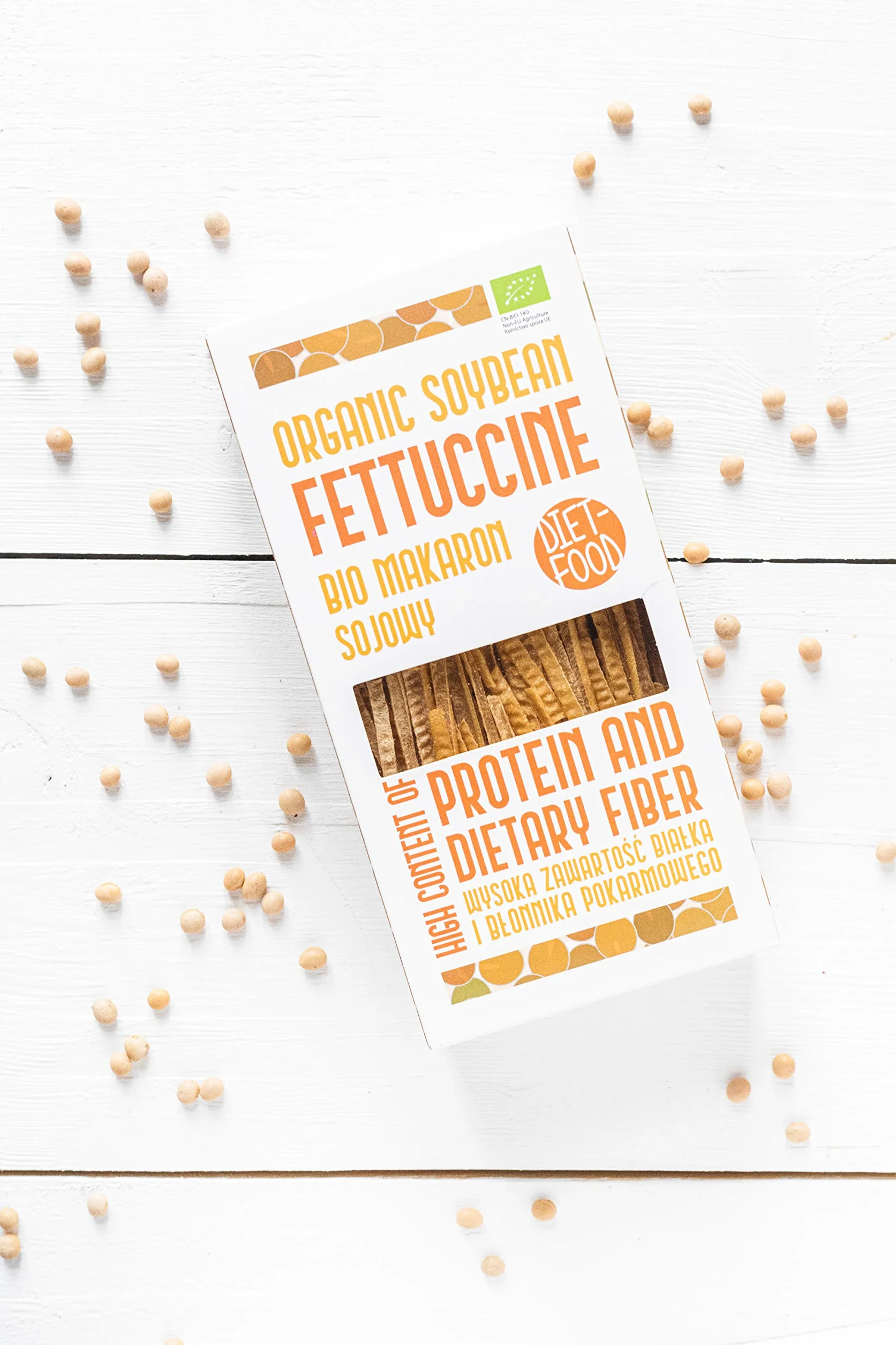 Diet-food - Bio Orange makaron sojowy Low Carb Protein Orange Soybean Fettuccine z witaminą B, kwas foliowy, witamina E, bezglutenowy i bogaty w białko, 200 g