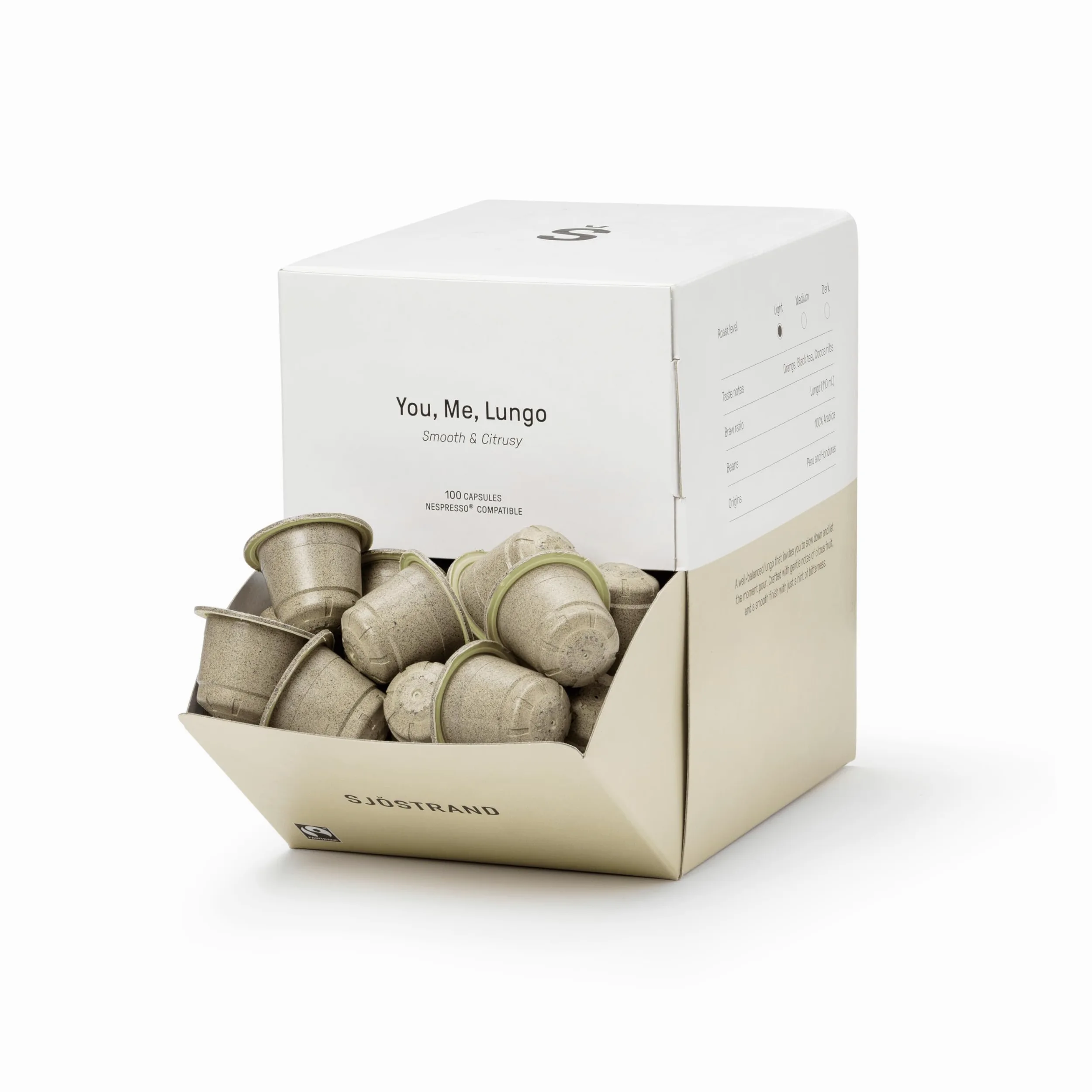 Sjöstrand Coffee Concept You, Me, Lungo – Organiczne kapsułki z kawą, kompatybilne z Nespresso, 100 kapsułek, kompostowalne, Fairtrade.