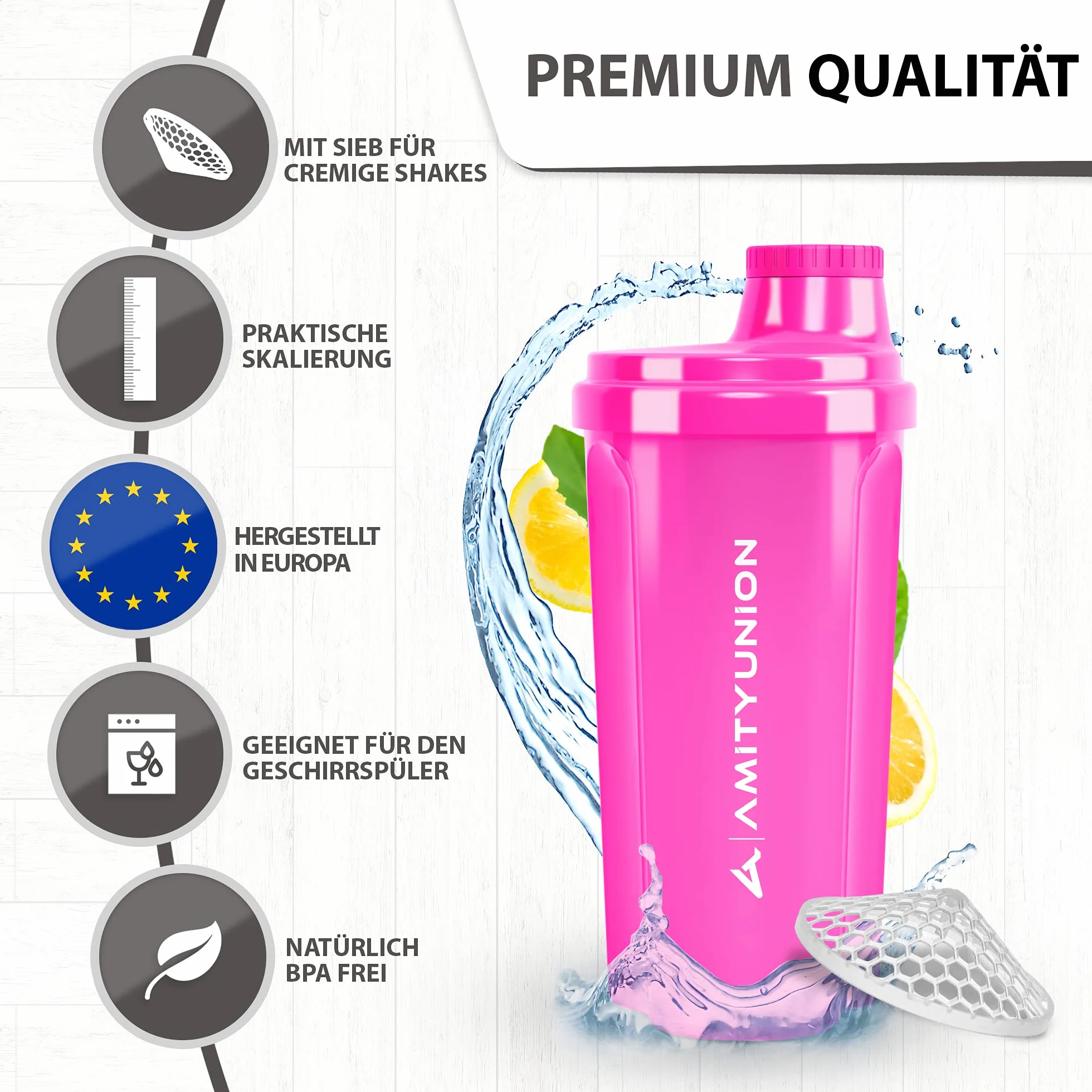 Heaven" shaker do białek białkowych 500 ml, zabezpieczony przed wyciekiem, bez BPA, z sitkiem i skalą, oryginalny - do kremowych serwatek w proszku z białkiem, shakesów, izolatów białkowych i