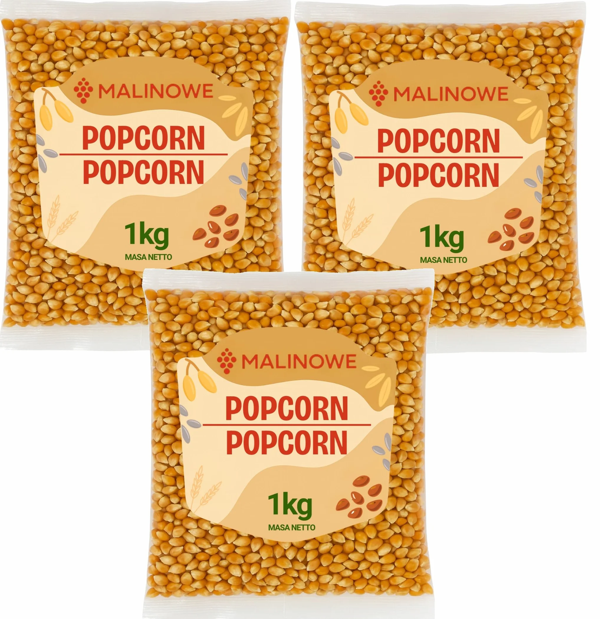 Malinowe POPCORN ZIARNO 3x1kg Zestaw Kukurydza do Prażenia Wysoka Jakość