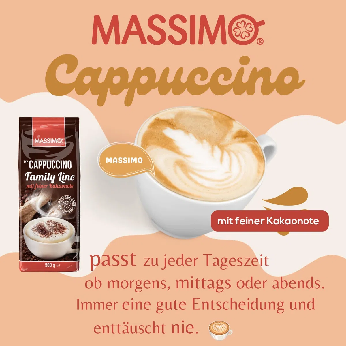 Massimo Cappuccino Family Line z delikatną nutą kakaową 10 x 500 g opakowanie ekonomiczne - pyszne cappuccino instant z nutą palonego kakao