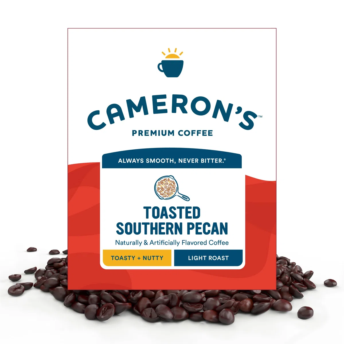 Cameron's Coffee Southern-Roasted Pecan Flavored Whole Bean Coffee, lekko palona, 100% arabika, luzem, worek 1,8 kg (1 opakowanie)