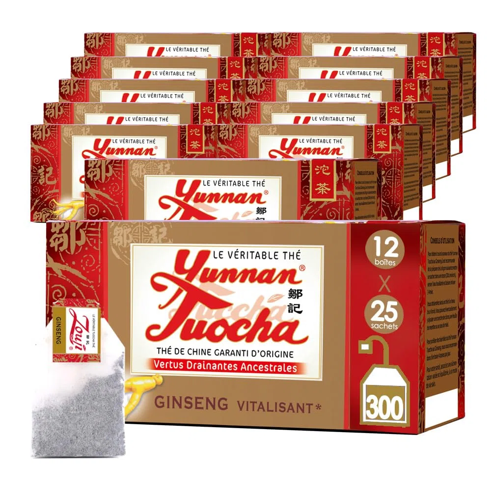 Yunnan Tuocha Zouji – Tuocha z Ginsengiem – – Wzmacniająca – 300 Torebek (12x25) - 600g - Gwarantowane Pochodzenie z Yunnan
