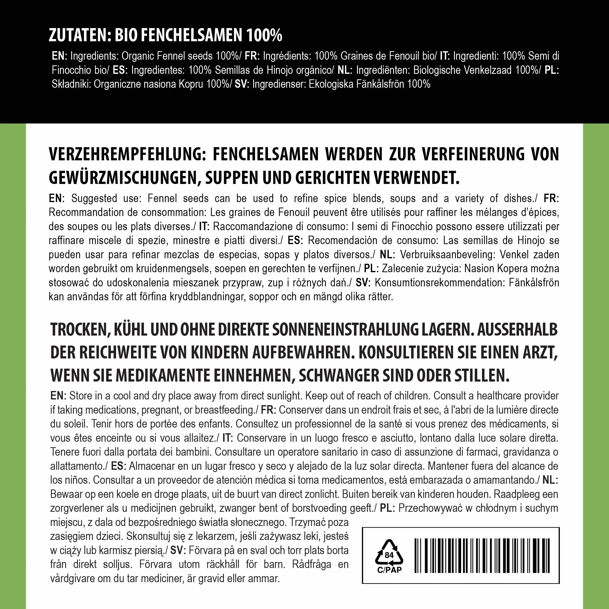 Alpi Nature Ekologiczne Nasiona Kopru Włoskiego 250g, Całe Nasiona Kopru Włoskiego do Gotowania i Herbaty