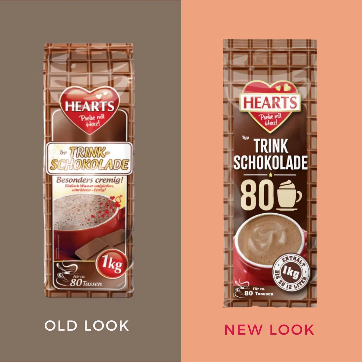 Hearts czekolada do picia, 5 x 1 kg lnstant Drinking Chocolate w proszku, łatwo rozpuszczalna, mleczna, kremowa, 5 sztuk, wystarcza na 400 filiżanek