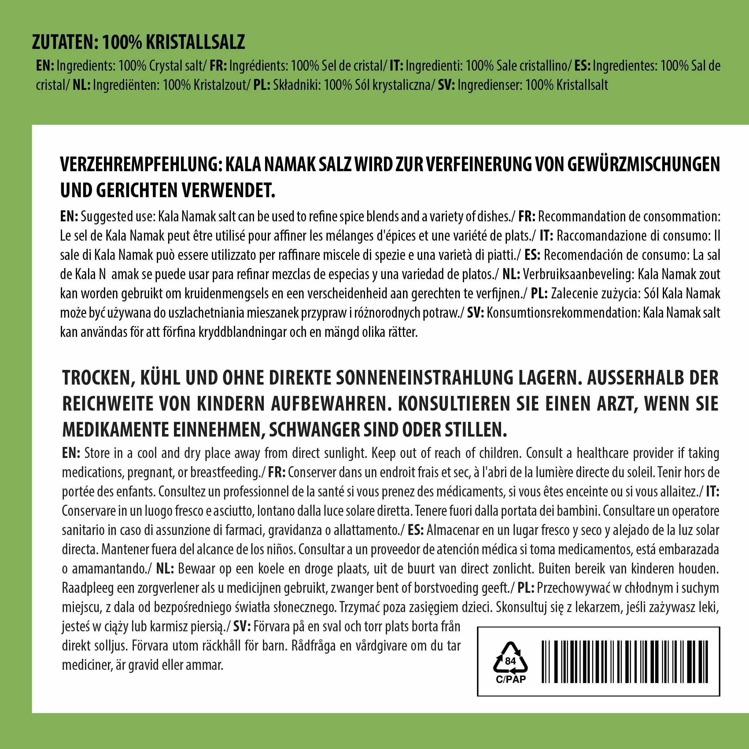 Alpi Nature Drobna Sól Kala Namak 500g, Naturalna Czarna Sól Kamienna Kala Namak Drobna