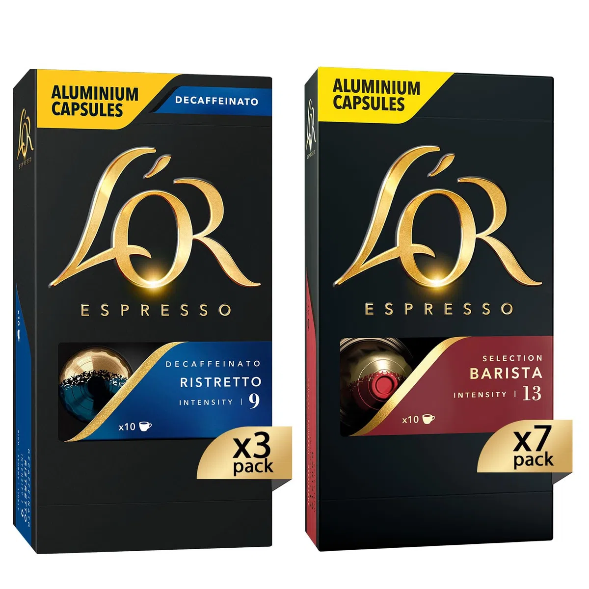 L'Or - Kapsułki Kawa Espresso Mieszane Opakowanie - Zestaw Kapsułek Aluminium Kompatybilny Nespresso - 10 Pakiet [100 Kapsułek: 70 Barman, 30 Bezkofeinowy Wąski]