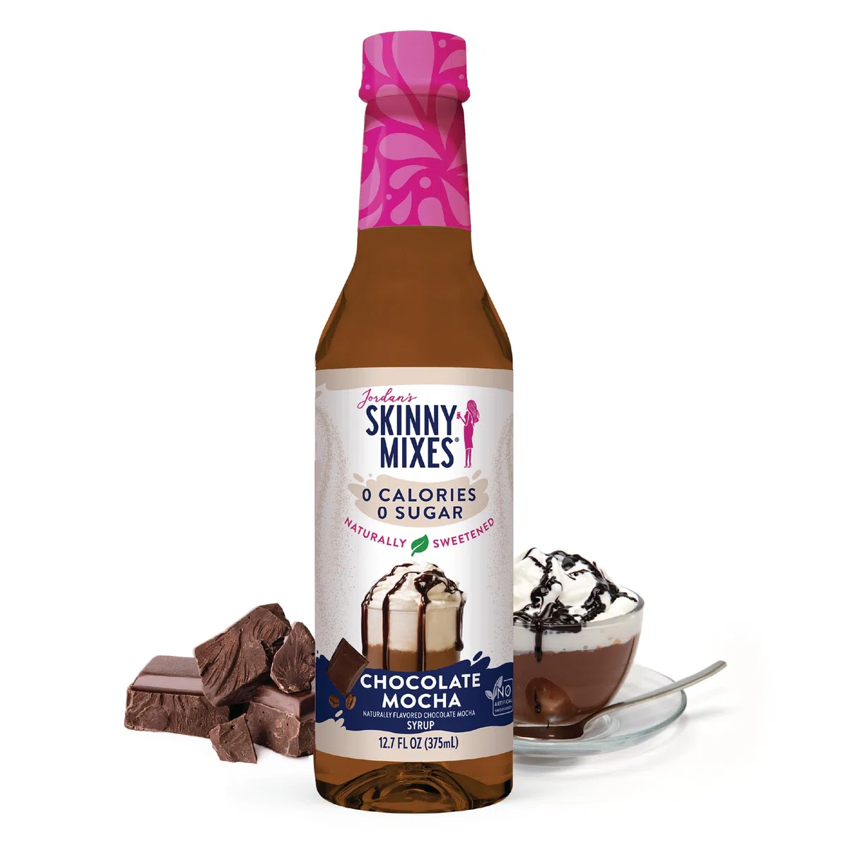 Jordan's Skinny Syrops syrop bez cukru, czekoladowy syrop mokka, 360 ml, aromat zero cukru i zero kalorii do kawy, koktajli proteinowych, koktajli lub napojów bezalkoholowych i innych, naturalnie