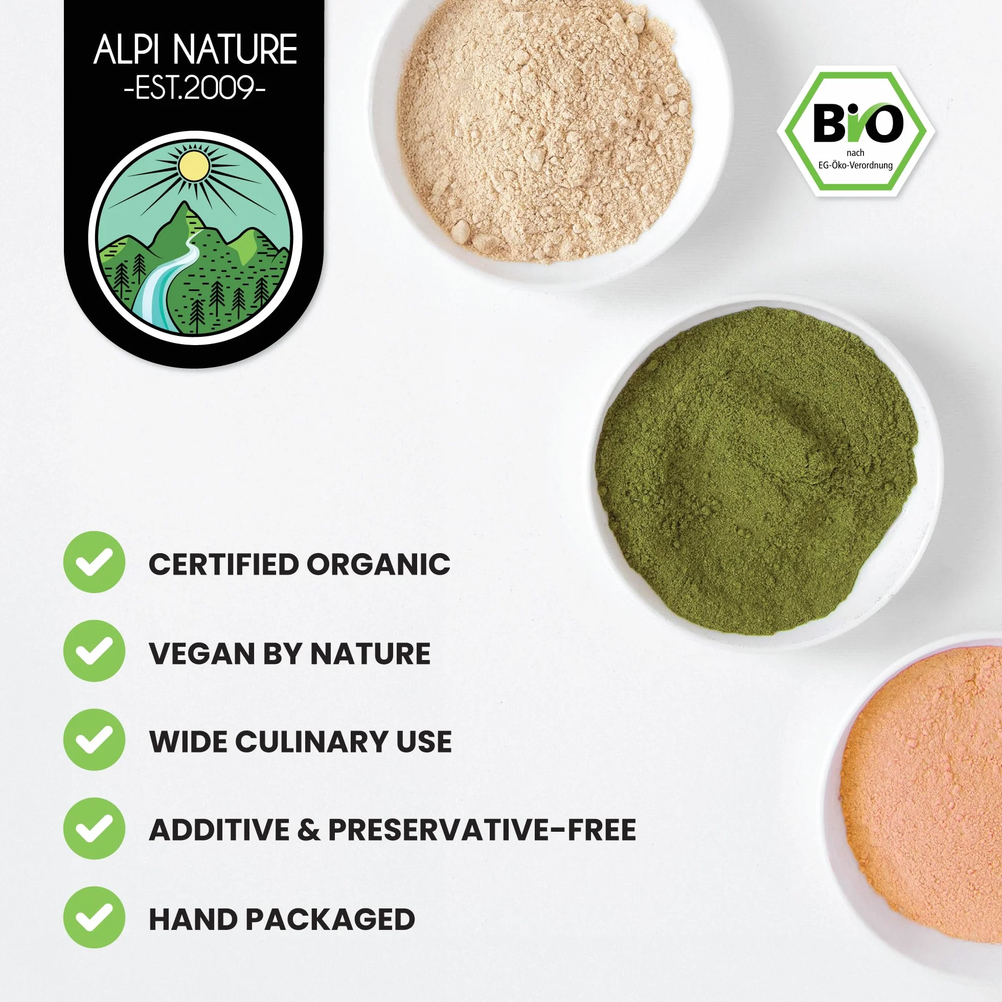 Alpi Nature Ekologiczna Matcha w Proszku 50g, Zielona Herbata Matcha Premium, Naturalnie Zawiera Kofeinę