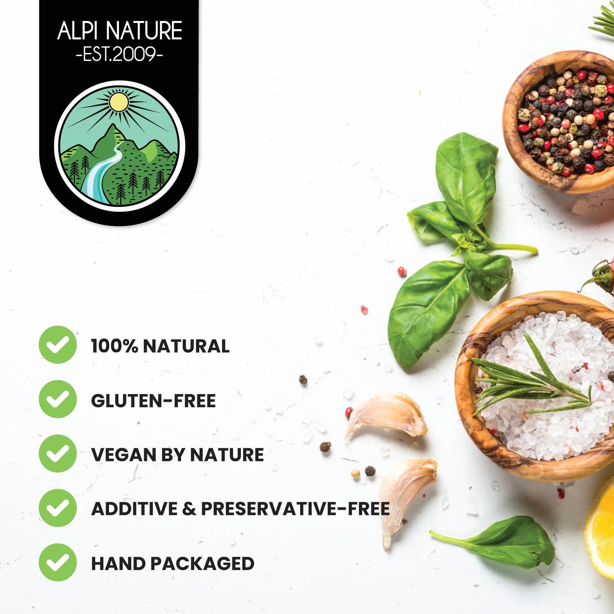 Alpi Nature Płatki Soli Kamiennej 100g, Sól Kamienna z Hiszpanii do Gotowania, Sól Gourmet 0.1-8 mm