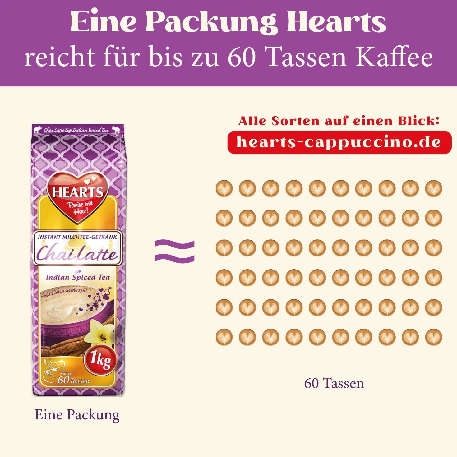 HEARTS Chai Latte herbata mleczna w proszku, 5 x 1 kg, łatwo rozpuszczalna z prawdziwymi przyprawami, spiced tea do gastronomii i domu, wystarczy dodać wodę, wystarcza na 250 filiżanek