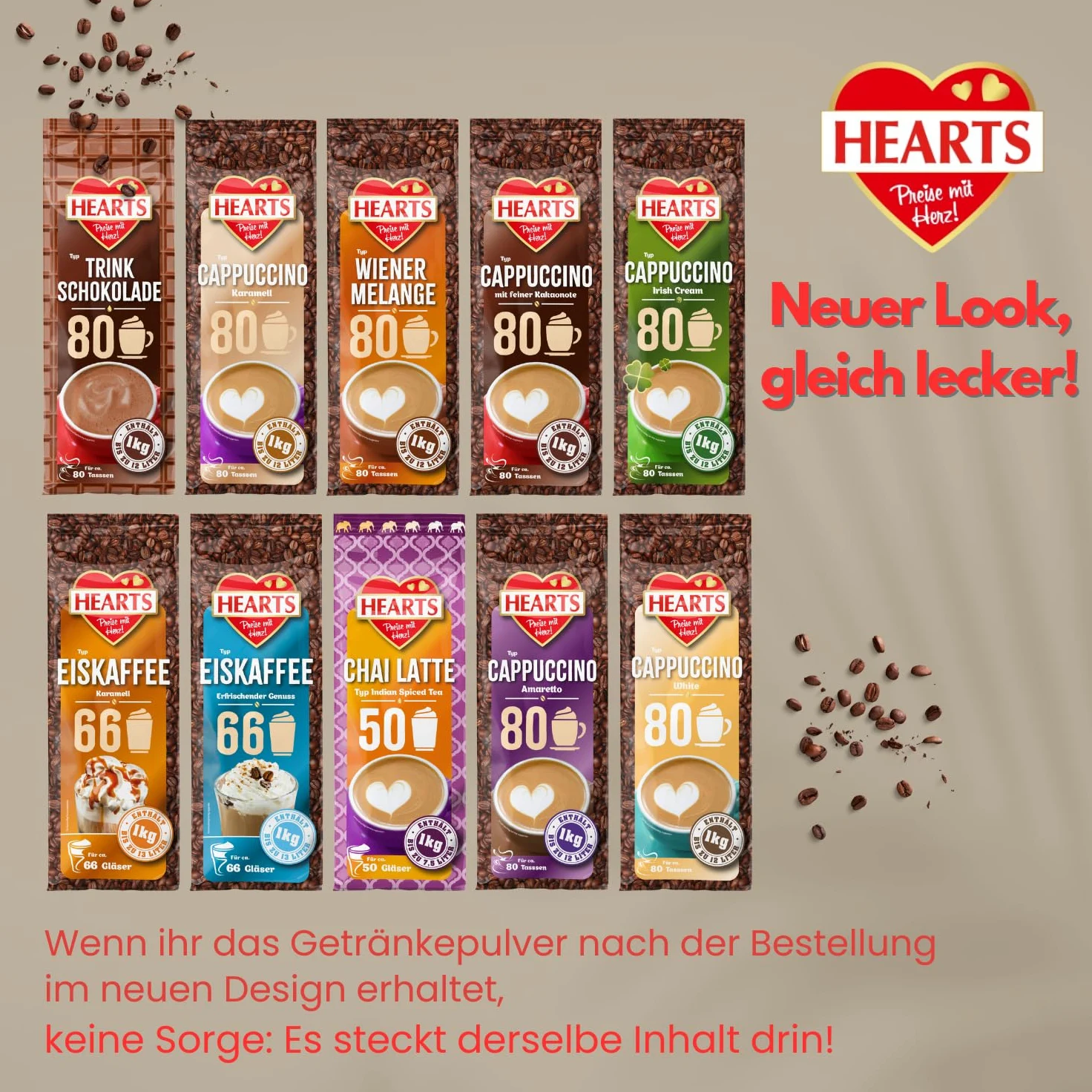HEARTS Cappuccino White 10 x 1 kg – przyjemność w stylu włoskim, ok. 80 porcji na woreczek, praktyczne opakowanie rodzinne, intensywny aromat, mleczny i kremowy