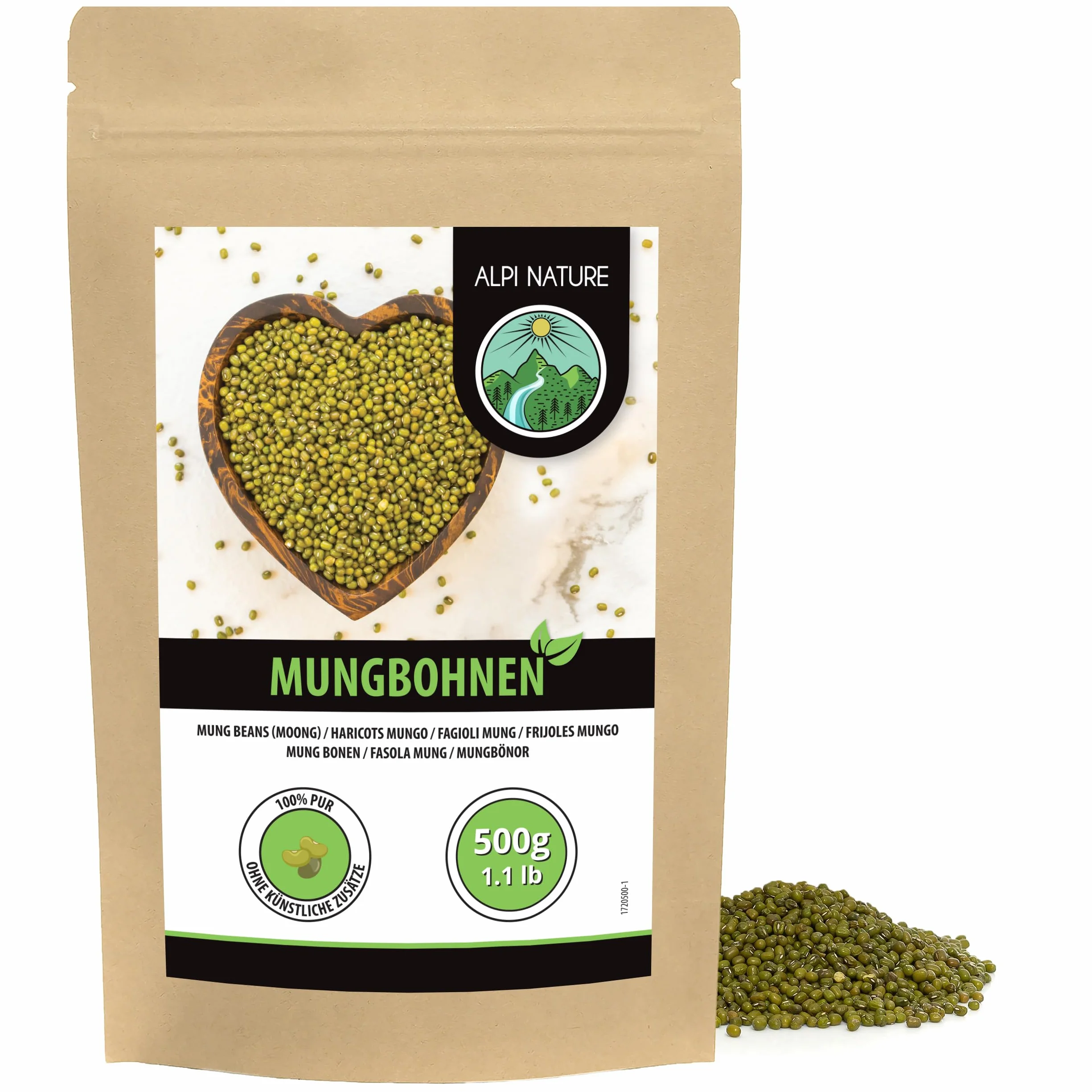 Alpi Nature Fasola Mung 500g, Zielona Fasola Mung do Gotowania, Zup i Curry, Bezglutenowa