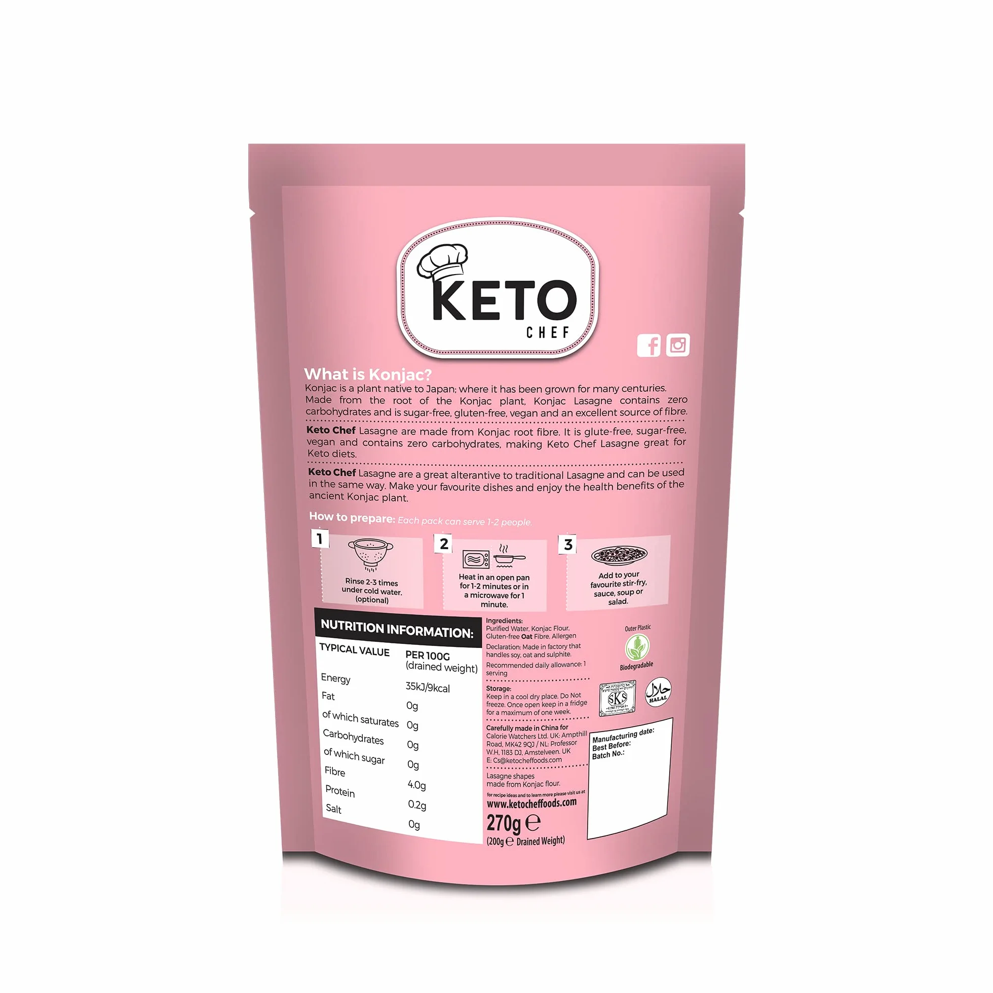 Keto wegańskie arkusze do makaronu lasagne – Konjac wąski arkusz do makaronu, zawiera węglowodany, tłuszcz i cukier, wykonane z mąki bezglutenowej, przyjazne dla paleo, niskokalorie, gotowe do spożycia (270 g)