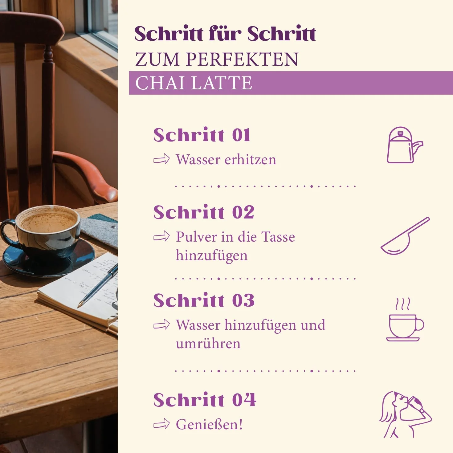 HEARTS Chai Latte herbata mleczna w proszku, 5 x 1 kg, łatwo rozpuszczalna z prawdziwymi przyprawami, spiced tea do gastronomii i domu, wystarczy dodać wodę, wystarcza na 250 filiżanek