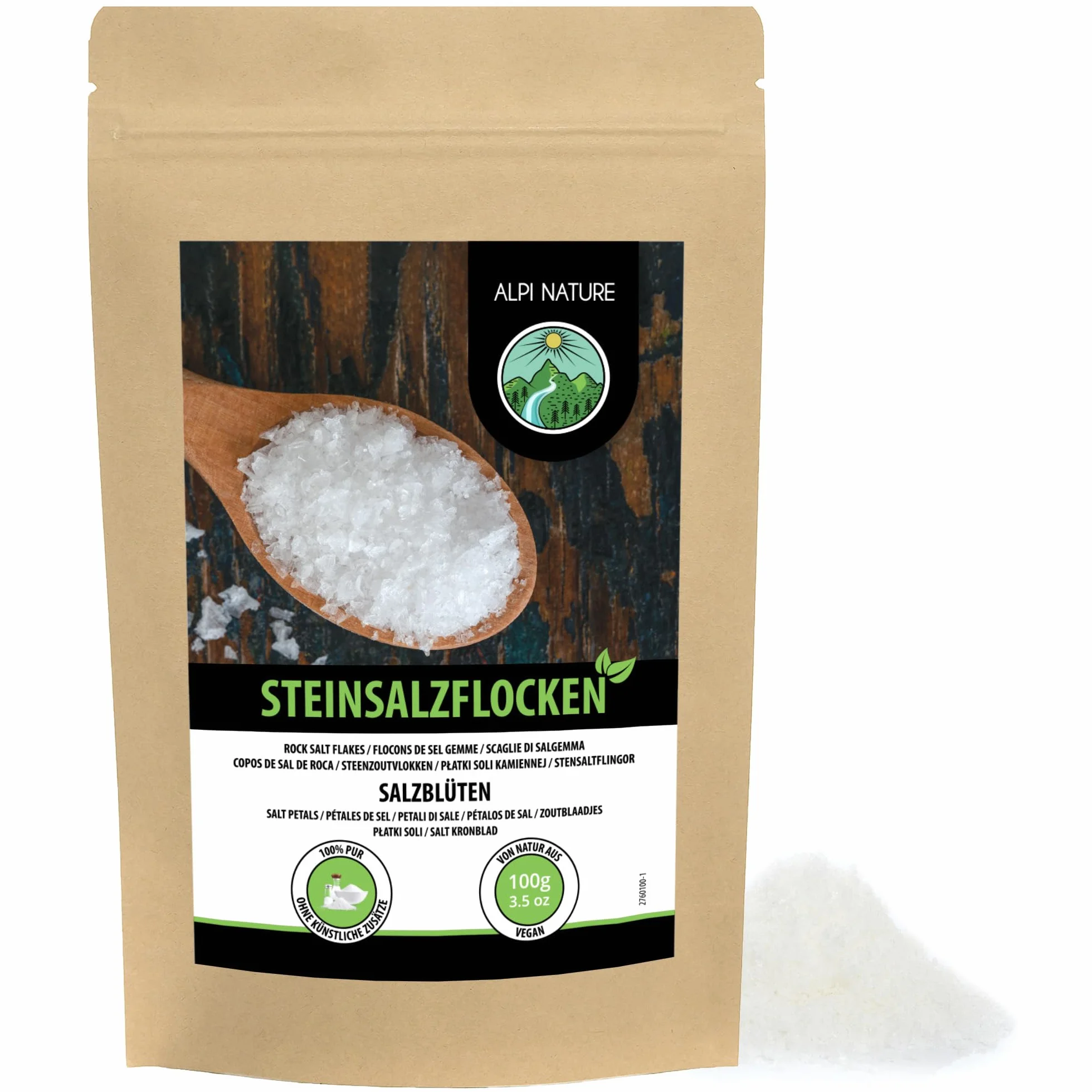 Alpi Nature Płatki Soli Kamiennej 100g, Sól Kamienna z Hiszpanii do Gotowania, Sól Gourmet 0.1-8 mm