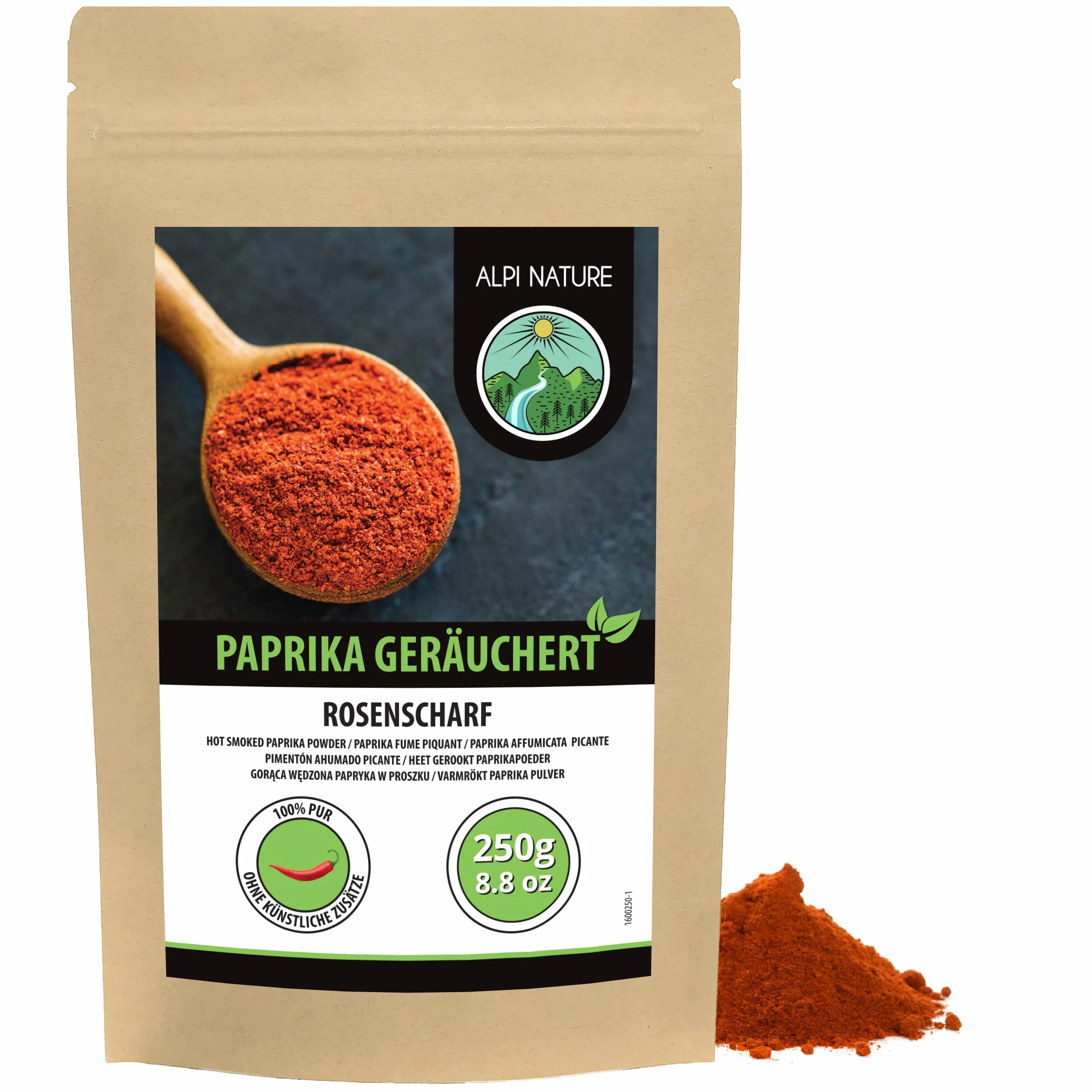 Alpi Nature Ostra Wędzona Papryka w Proszku 250g, Mielona Ostra Czerwona Papryka, Ostry Proszek Paprykowy