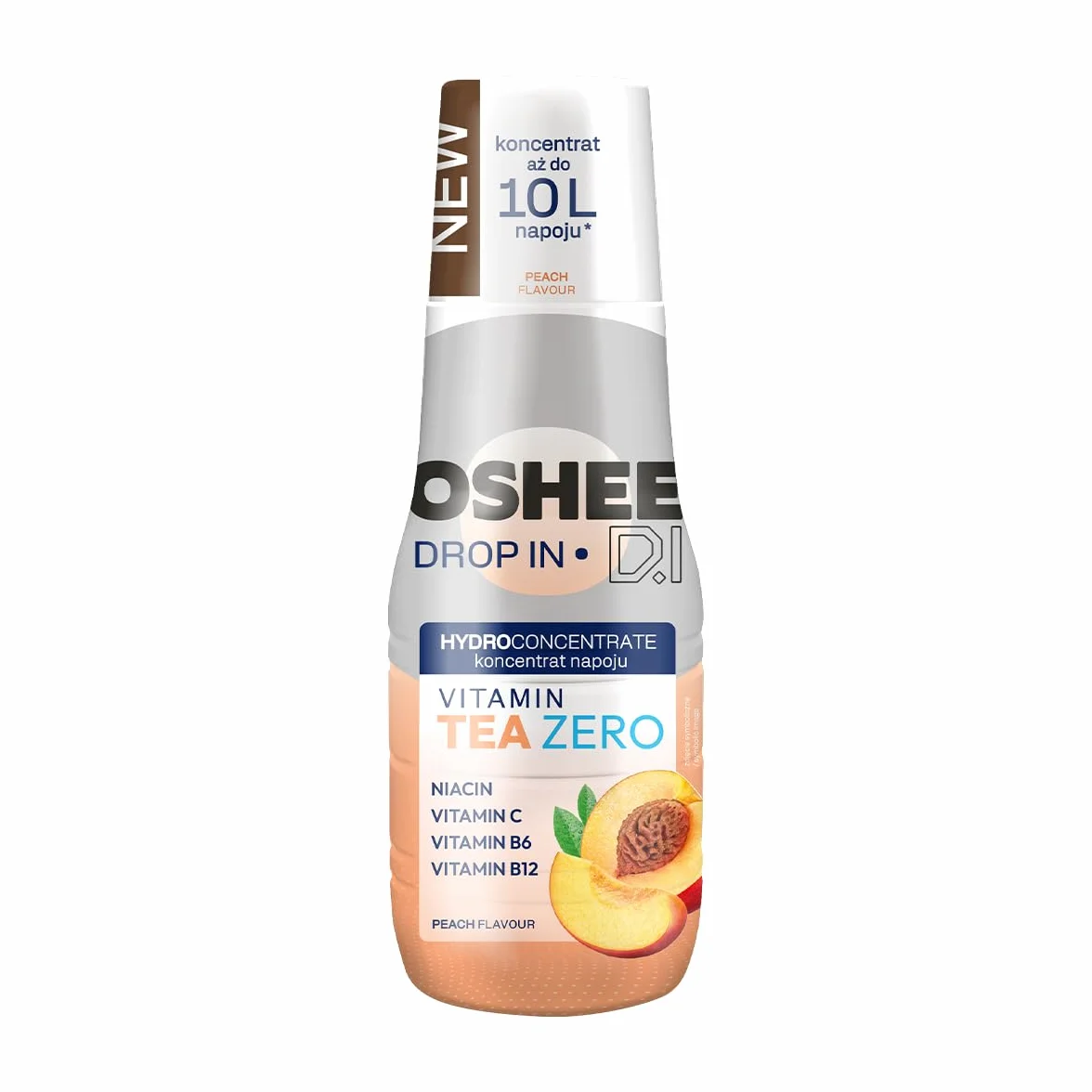 OSHEE DROP IN ZERO, Hydrokoncentrat 500 ml, Herbata Brzoskwiniowa, Koncentrat Napoju z Witaminami, 0 kcal, 0g Węglowodanów, Bez Cukru, Do 10 L Napoju
