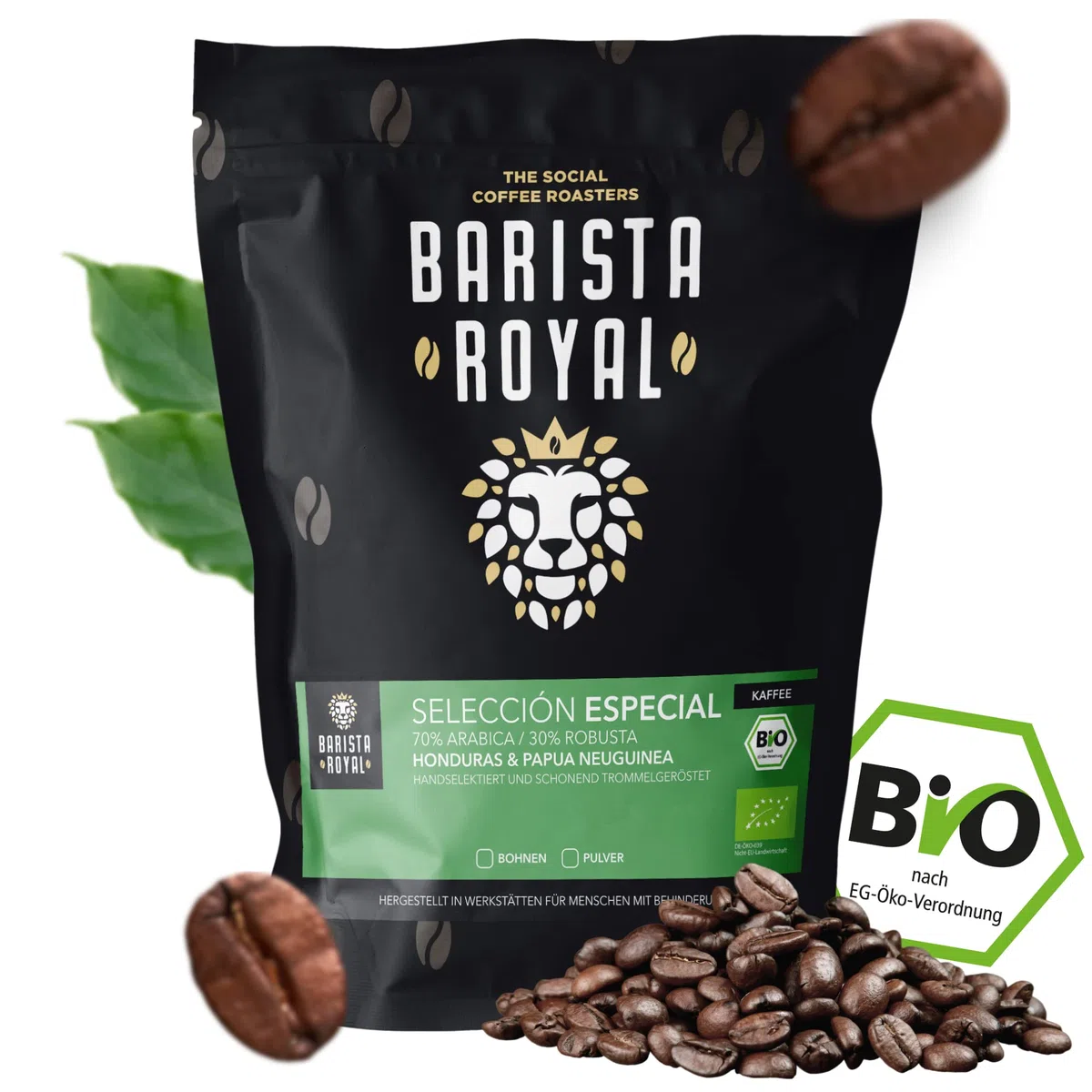 BARISTA ROYAL Seleccion Especial ziarna kawy ekologicznej, 1 kg, świeże ziarna kawy sprzedawane bezpośrednio | 70% Arabica, 30% Robusta kawa cała ziarna | idealne do w pełni automatycznych ekspresów