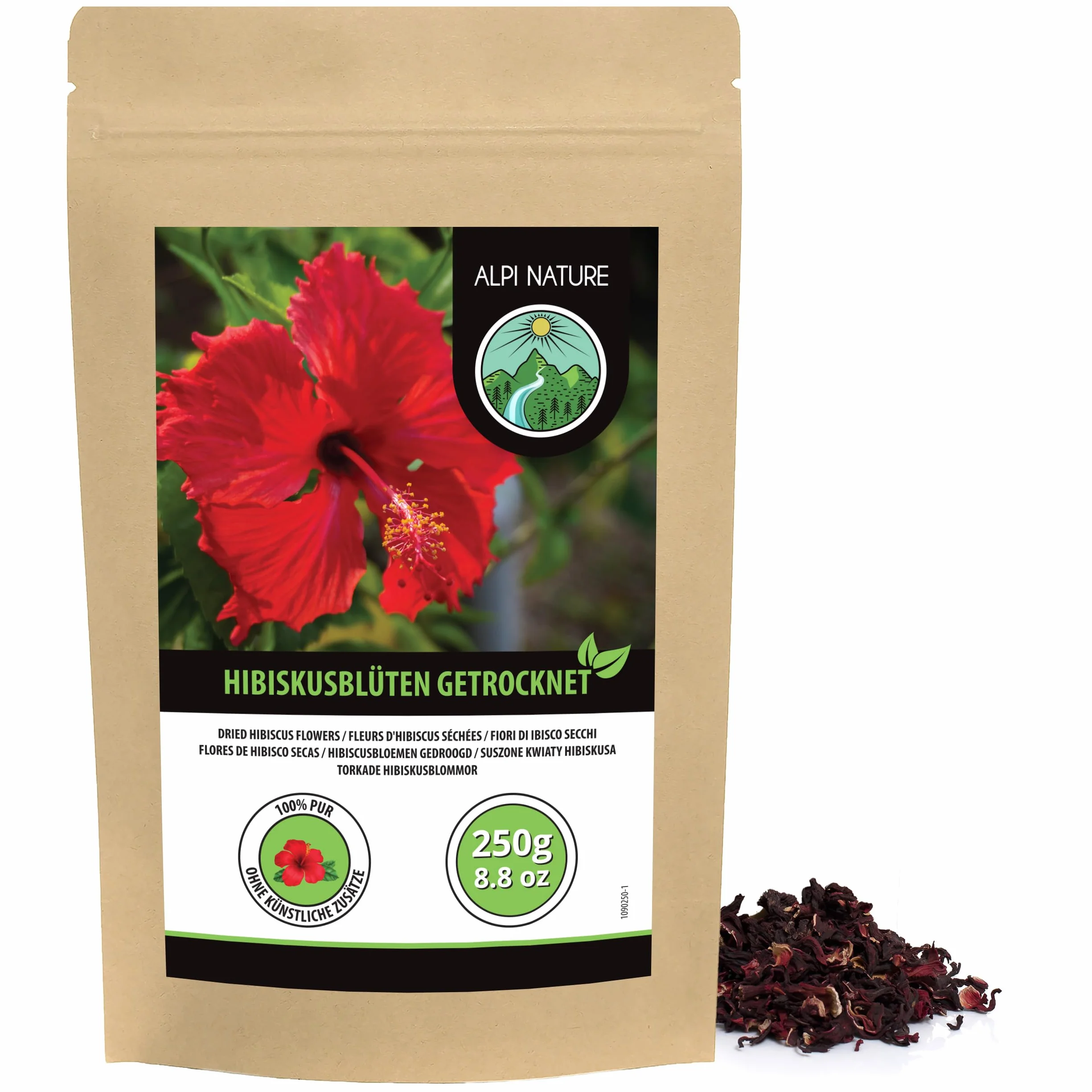 Alpi Nature Herbata z Hibiskusa 250g, Suszone Całe Kwiaty Hibiskusa z Płatkami, Herbata Liściasta
