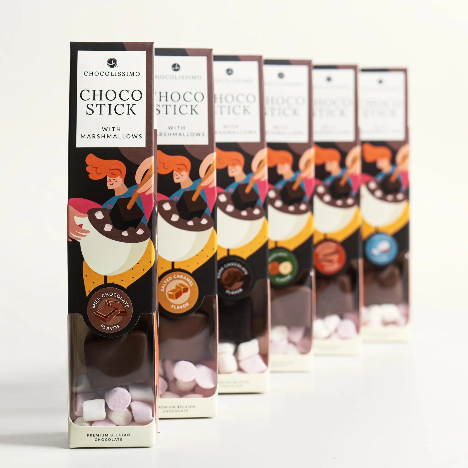 CHOCOLISSIMO – ChocoStick Orzech laskowy – Pomysł na prezent – Belgijska czekolada do picia z orzechami laskowymi na patyku z piankami marshmallow – orzechowa edycja zimowa – kremowy gorący napój